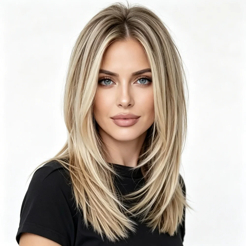 Straight Hair Soft Highlight Blond 150 density 13×4 100%human hair wig lace front wig, with baby hair pre plucked