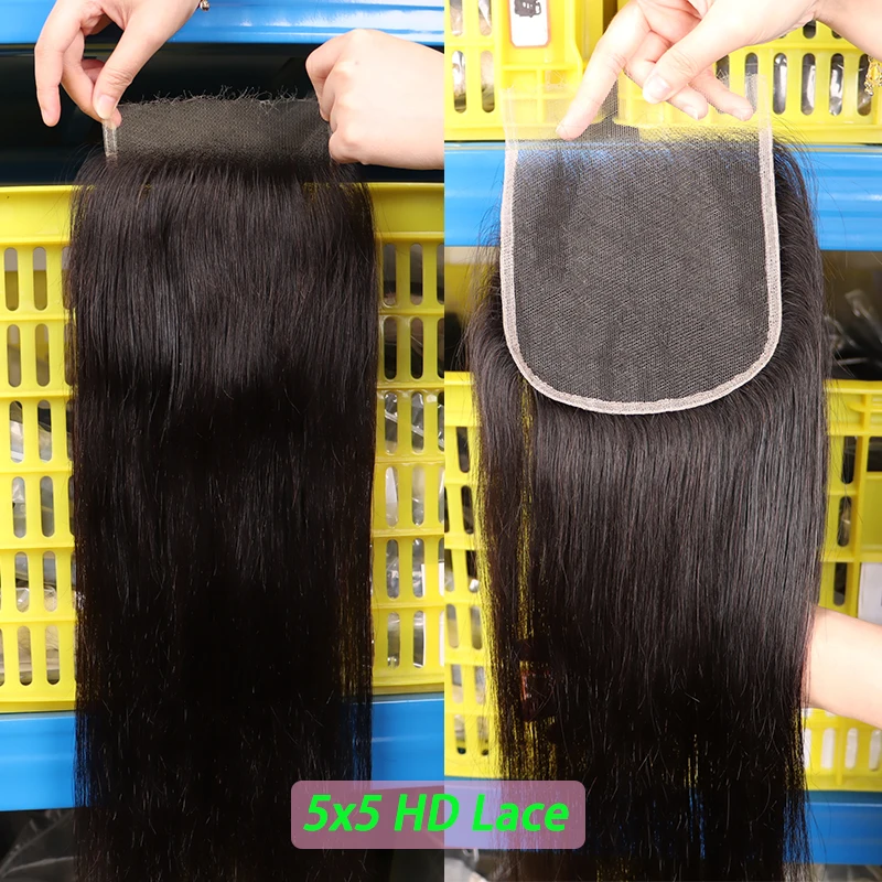 4x6 HD Closure Raw Straight Hair 13x4 Invisible Lace Front human Hair With 4x4 5x5 HD Closure Melt Skins Swiss Lace