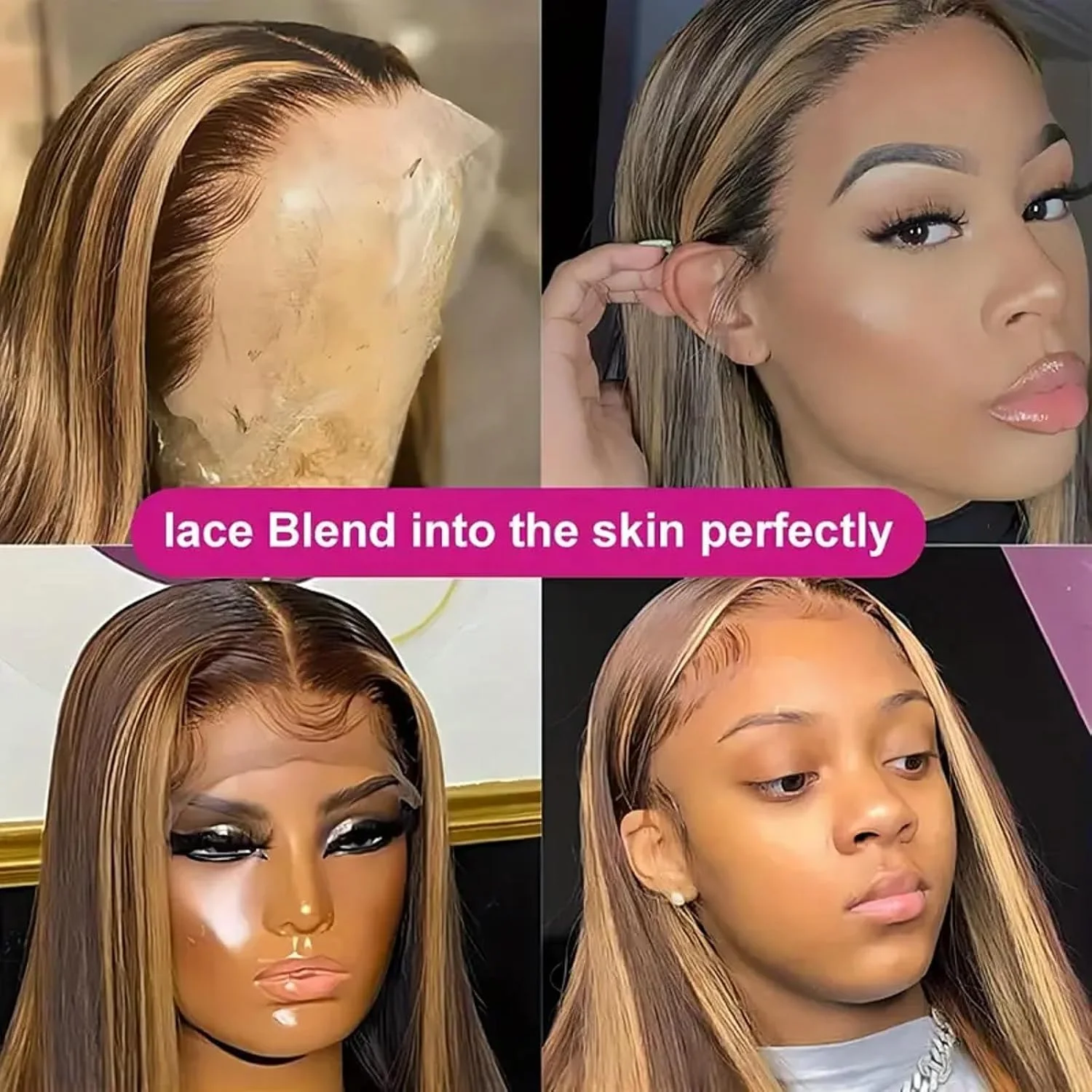 13X4 Ombre Lace Front Wig Human Hair 30Inch 180Density Highlight Straight Wig Pre Plucked Natural Hairline Hd Transparent Frontal Lace Brazilian Virgin Hair, 4/27 Honey Blonde Colored Wigs
