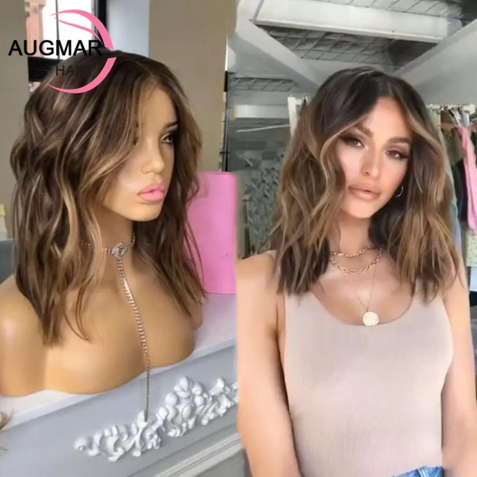 Ash Blonde Highlight Wig Human Hair 13x6 Short Body Wave Lace Front Wig Brown Human Hair Wigs For Women HD 360 Lace Frontal Wig