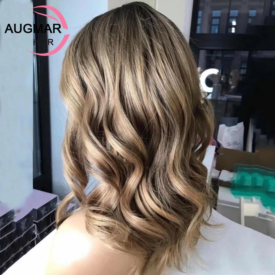 Ash Blonde Highlight Wig Human Hair 13x6 Short Body Wave Lace Front Wig Brown Human Hair Wigs For Women HD 360 Lace Frontal Wig