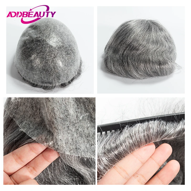 Thin Skin Men Toupee Indian Human Hair Wigs With Knots Invisible Natural Hairline Indian Hair System Units Male Hair Prosthesis