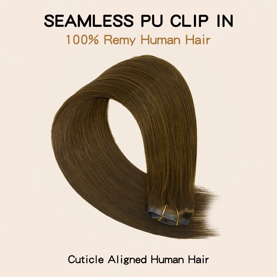 Seamless Pu Clip In Hair Extensions Human Hair 7Pcs Invisible Clip Ins Human Hair Extensions Brown Color 110g Straight Remy Hair
