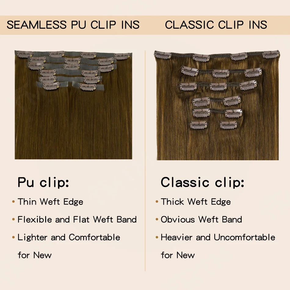 Seamless Pu Clip In Hair Extensions Human Hair 7Pcs Invisible Clip Ins Human Hair Extensions Brown Color 110g Straight Remy Hair
