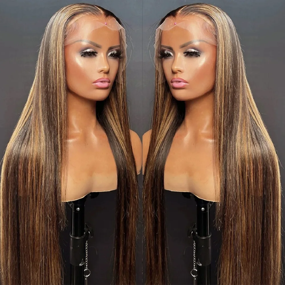 44 46 Inch 13x4 HD P4/27 Highlight Straight Lace Front Wigs Human Hair Wigs 200 Density 13x6 Transparent Full Lace Frontal Wigs