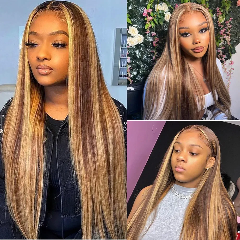 44 46 Inch 13x4 HD P4/27 Highlight Straight Lace Front Wigs Human Hair Wigs 200 Density 13x6 Transparent Full Lace Frontal Wigs