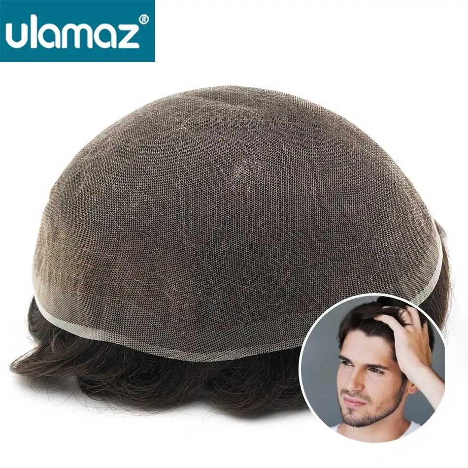 Full Lace Men's Wig Natural Human Hair Toupee Wig Man French Lace Male Hair Prosthesis Bleach Knots Wigs Hair System For Man