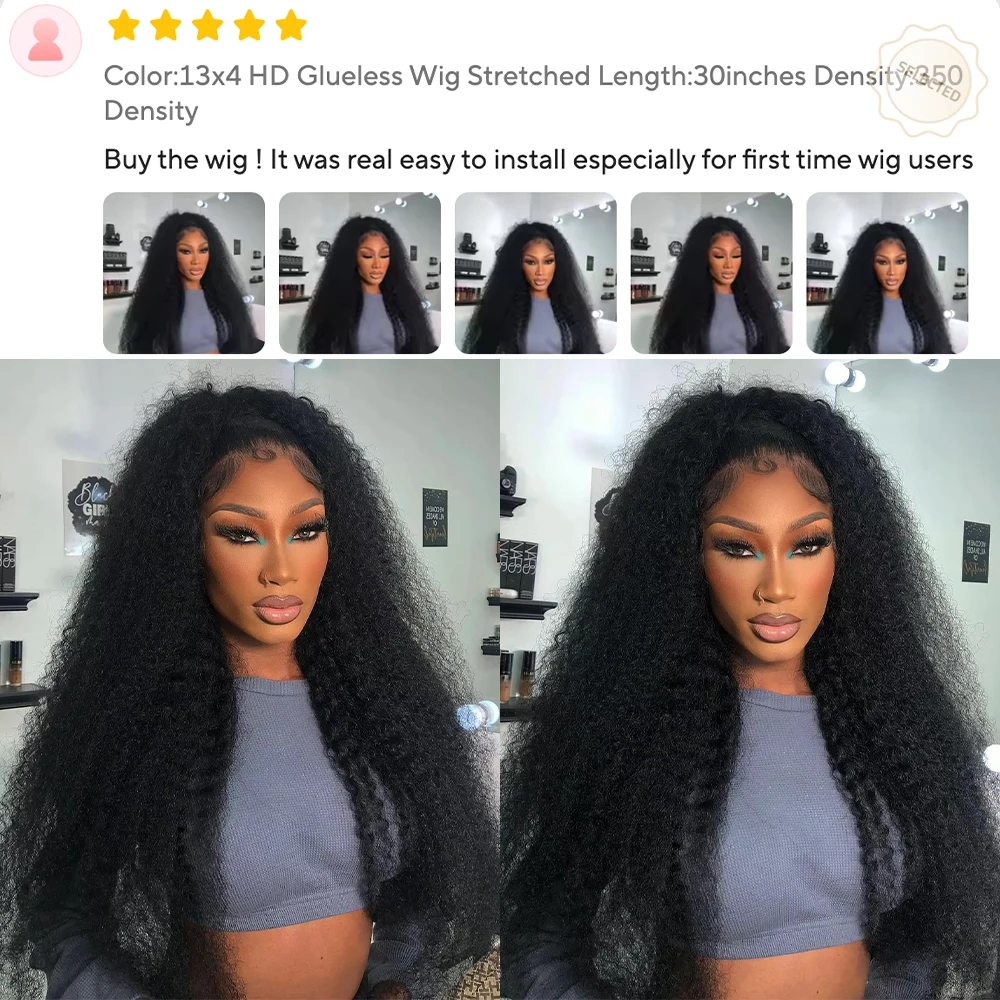 350 Density Afro Kinky Curly 360 Glueless Full Lace Wig 13X6 HD Lace Frontal Human Hair Wig Brazilian Lace Front Wigs For Women