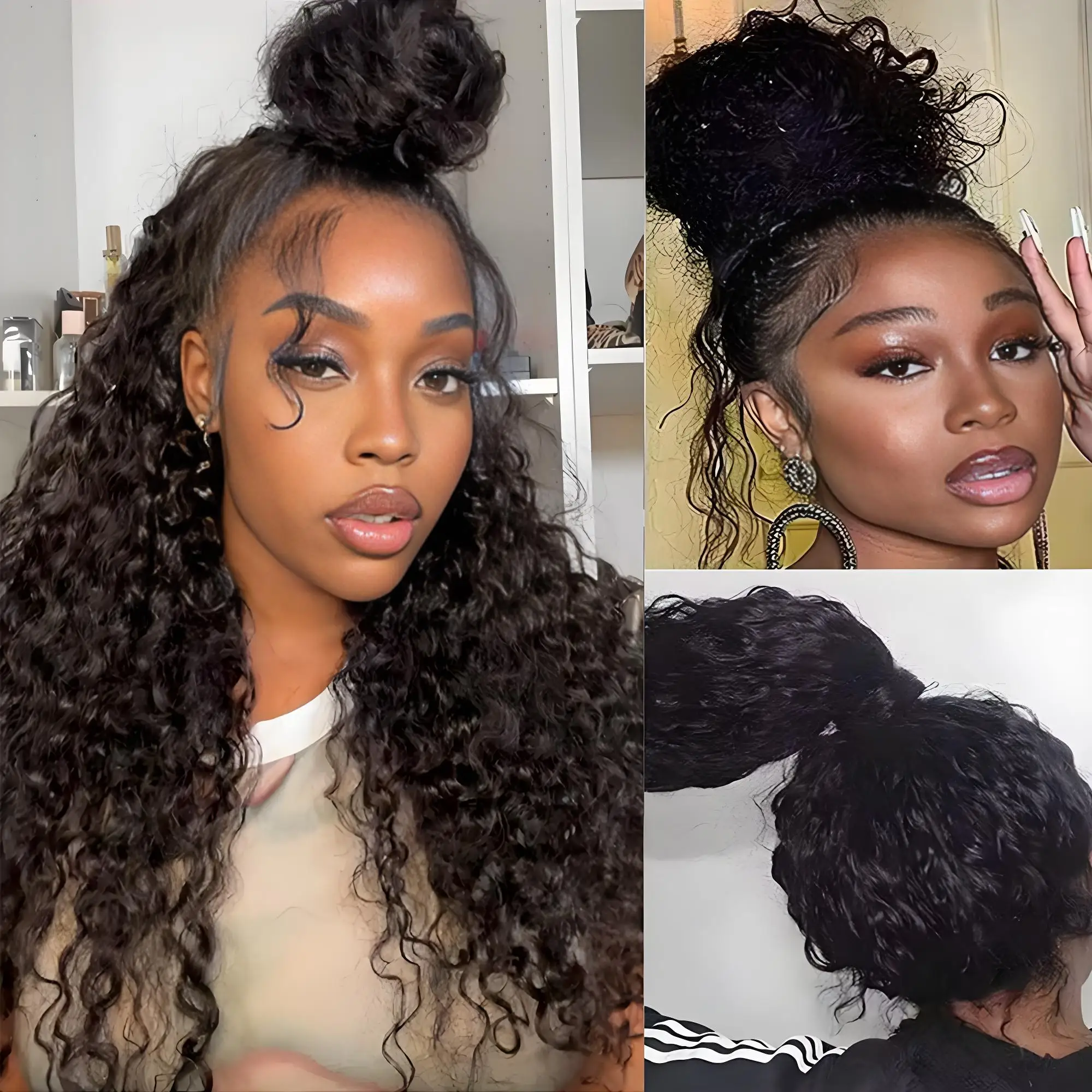 No Glue Upgrade Invisi Strap 360 Full HD Lace Frontal Kinky Curly Wig Black Human Hair 360 Drawstring Deep Water Wigs Glueless