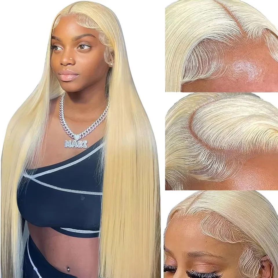 613 Blonde Wig 40 Inch Bone Straight Human Hair Wigs 13x6 HD Lace Frontal Wig Brazilian 210 Density Pre Plucked Colored Human Hair Lace Front Long Wigs