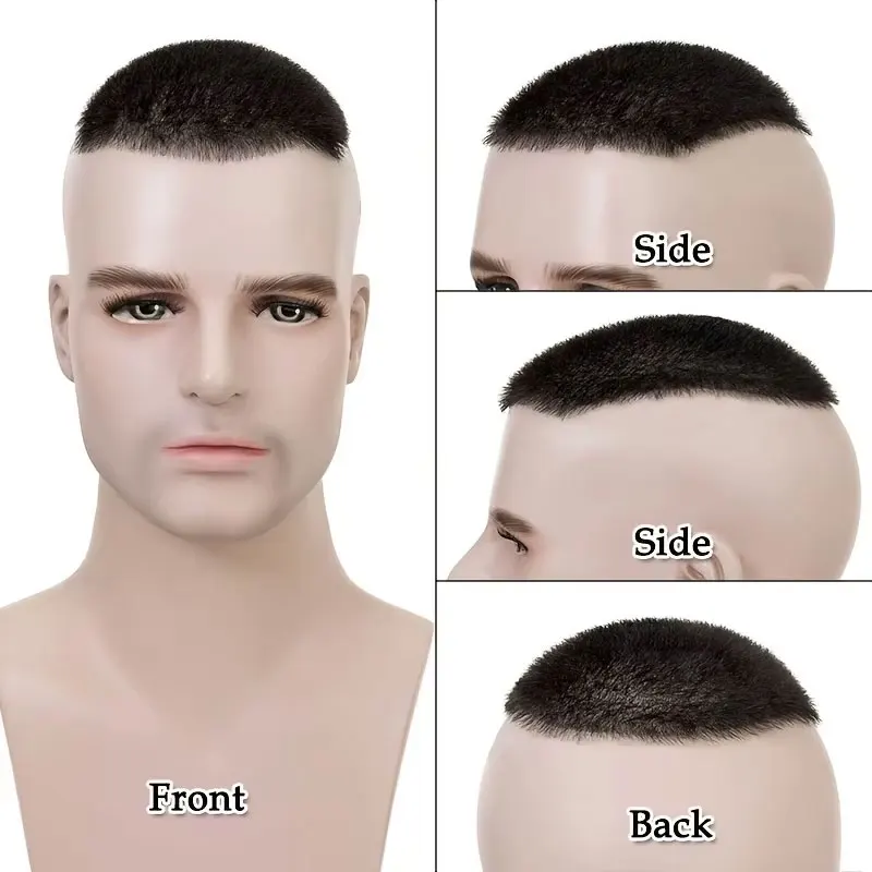 5x7/6x8 100% Human Hair Buzz Cut Toupee for Men Ultra Thin Breathable PU Transparent Full Biological Scalp Prosthesis Toupee