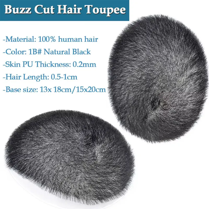 5x7/6x8 100% Human Hair Buzz Cut Toupee for Men Ultra Thin Breathable PU Transparent Full Biological Scalp Prosthesis Toupee