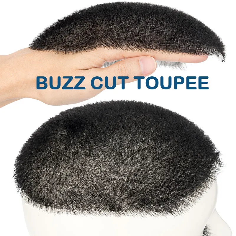 5x7/6x8 100% Human Hair Buzz Cut Toupee for Men Ultra Thin Breathable PU Transparent Full Biological Scalp Prosthesis Toupee