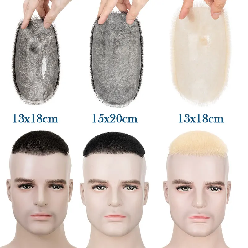 5x7/6x8 100% Human Hair Buzz Cut Toupee for Men Ultra Thin Breathable PU Transparent Full Biological Scalp Prosthesis Toupee