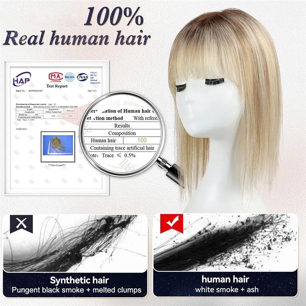 Ombre Blonde Human Hair Topper for Women 4.5"*5" Swiss Lace Base Hand-Tied Hair Topper Natural Looking Highlight Hairpiece