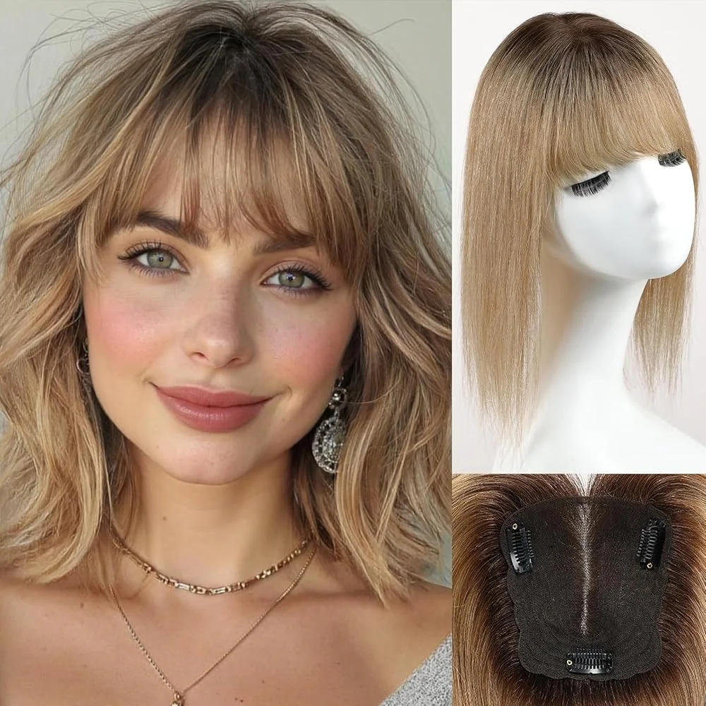 Ombre Blonde Human Hair Topper for Women 4.5"*5" Swiss Lace Base Hand-Tied Hair Topper Natural Looking Highlight Hairpiece
