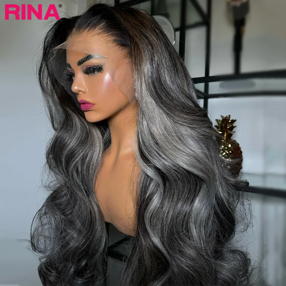 Silver Grey Highlight Human Hair Wigs For Black Women 13x6 13x4 Lace Frontal Wig Colored Body Wave Transparent Lace Front Wigs