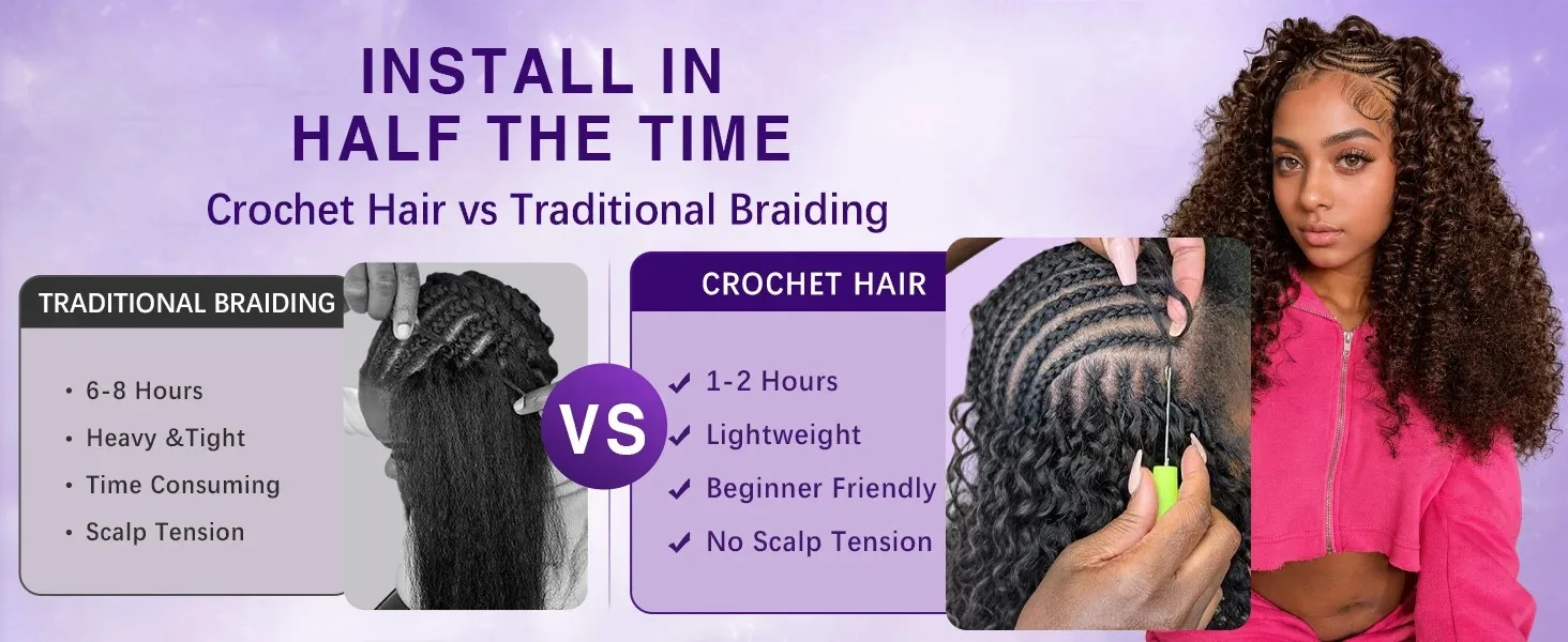 Chocolate Brown Burmese Curly Hair Crochet Bundles 18 Inch 50g Pre-Separated Feather Crochet Hair Wet and Wavy Invisible Crochet Hair Extensions