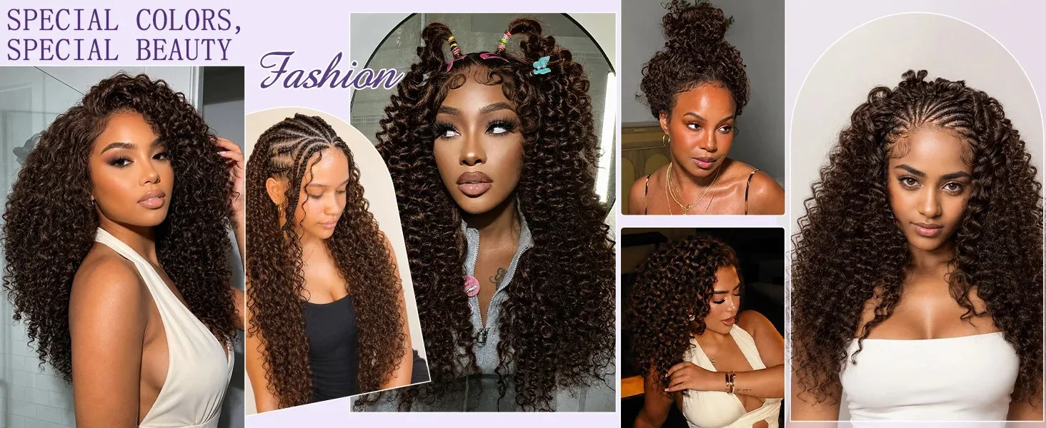 Chocolate Brown Burmese Curly Hair Crochet Bundles 18 Inch 50g Pre-Separated Feather Crochet Hair Wet and Wavy Invisible Crochet Hair Extensions