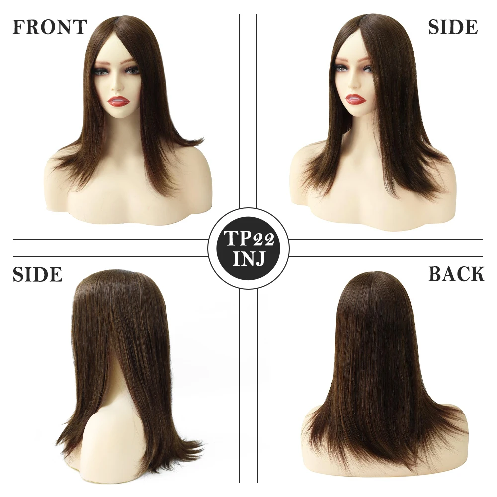TP22INJ-14" 16" Chinese Remy Hair Toppers For Women Injected Polyskin Base Looks Natural Female Human Hair Topper Wigs