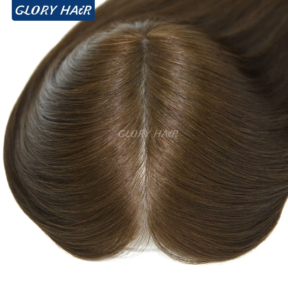 TP22INJ-14" 16" Chinese Remy Hair Toppers For Women Injected Polyskin Base Looks Natural Female Human Hair Topper Wigs