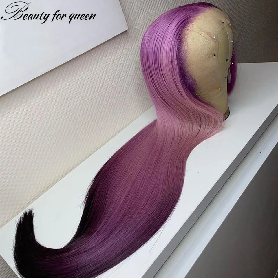 Beauty 2026 Ombre Purple Lace Front Human Hair Wig 13x4 Transparent For Women Cosplay 180% Density 2026 New Product Customize