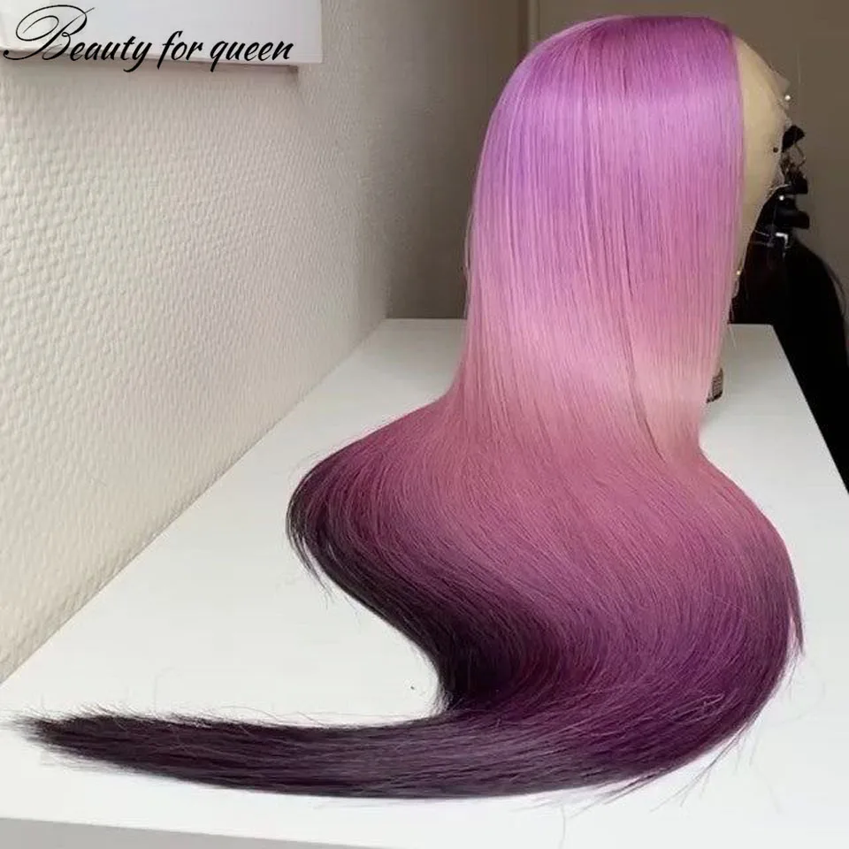 Beauty 2026 Ombre Purple Lace Front Human Hair Wig 13x4 Transparent For Women Cosplay 180% Density 2026 New Product Customize