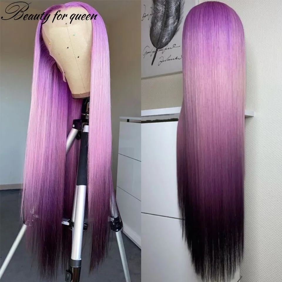 Beauty 2026 Ombre Purple Lace Front Human Hair Wig 13x4 Transparent For Women Cosplay 180% Density 2026 New Product Customize