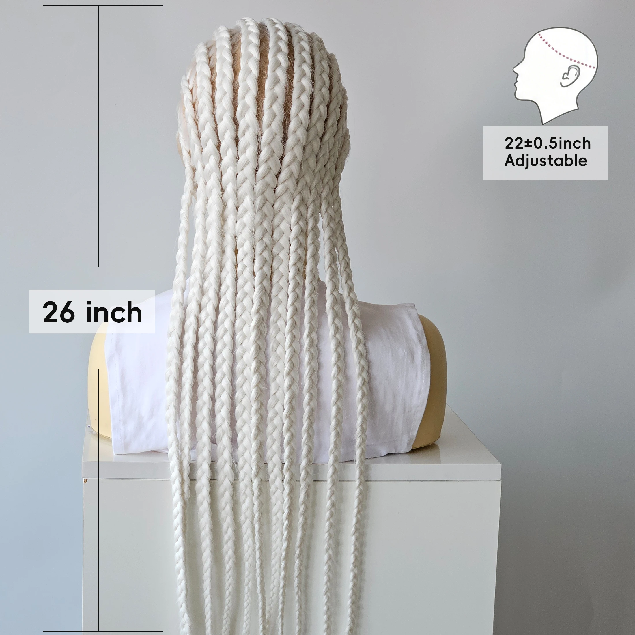 Full Lace Braided Wigs 26" Pure White Synthetic Hair 11 Strands Box Braids Glueless Cosplay Festival Party Wig Unisex HandTied