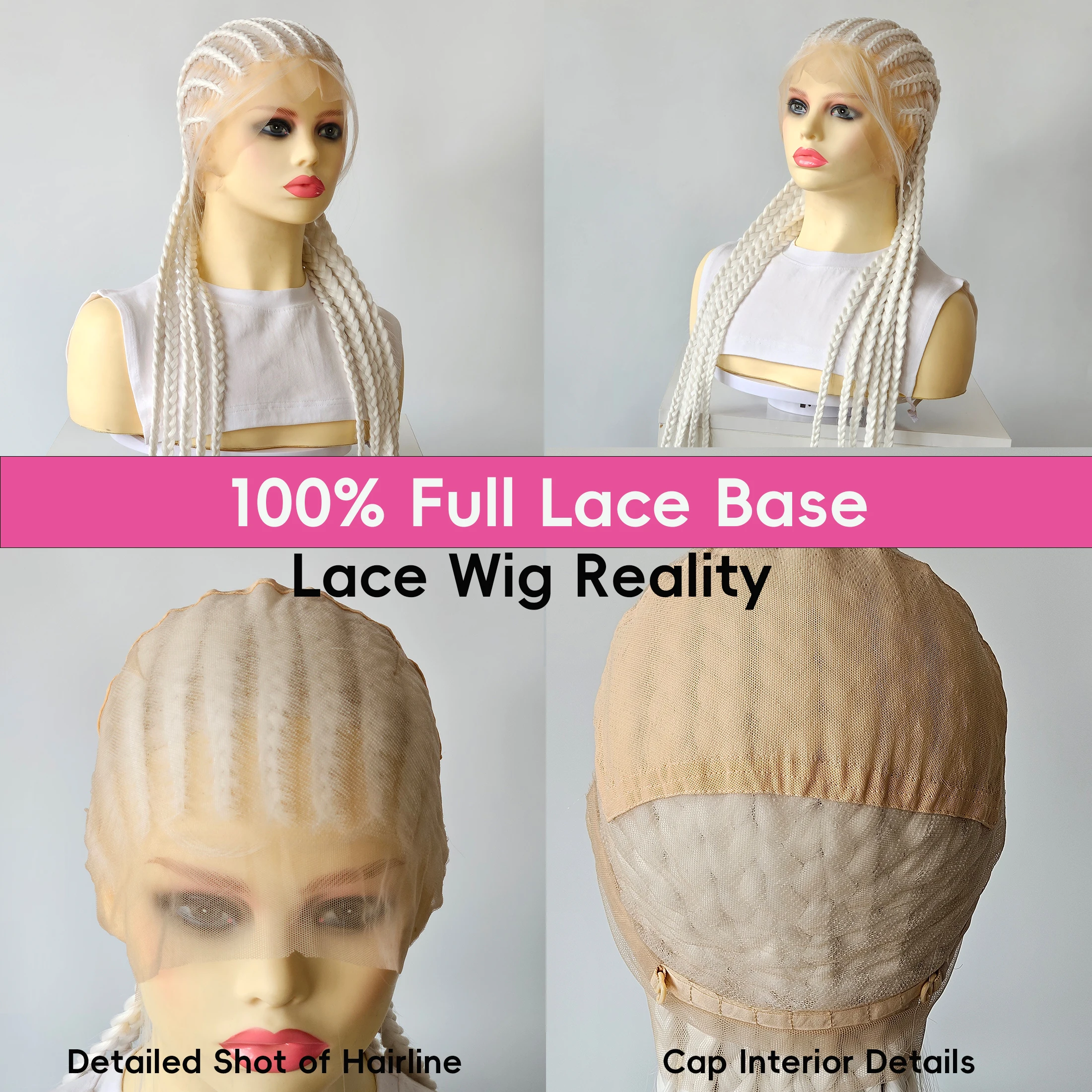 Full Lace Braided Wigs 26" Pure White Synthetic Hair 11 Strands Box Braids Glueless Cosplay Festival Party Wig Unisex HandTied