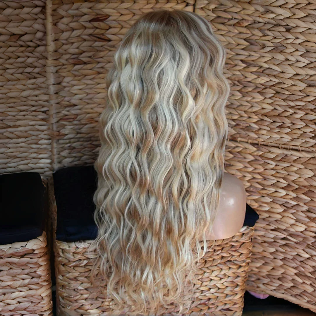 Light Brown Mixed Platinum Blonde Women's wig Glueless Lace Front Synthetic Wig Water Wave Wig Daily Use