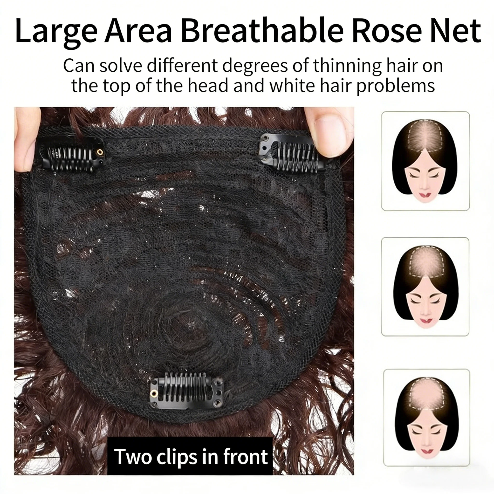 13x14CM Curly Human Hair Topper with Bangs Seamless Fluffy Short Curly Clip in Topper Hair Pieces for Women with Thinning Hair
