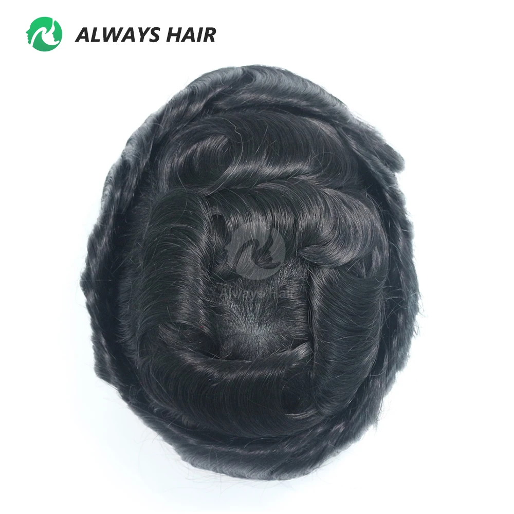 Invisible Hairline Hair System Unit for Men 0.03-0.04mm Super Thin Base Toupee Indian Human Hair Mens' Topper Wig
