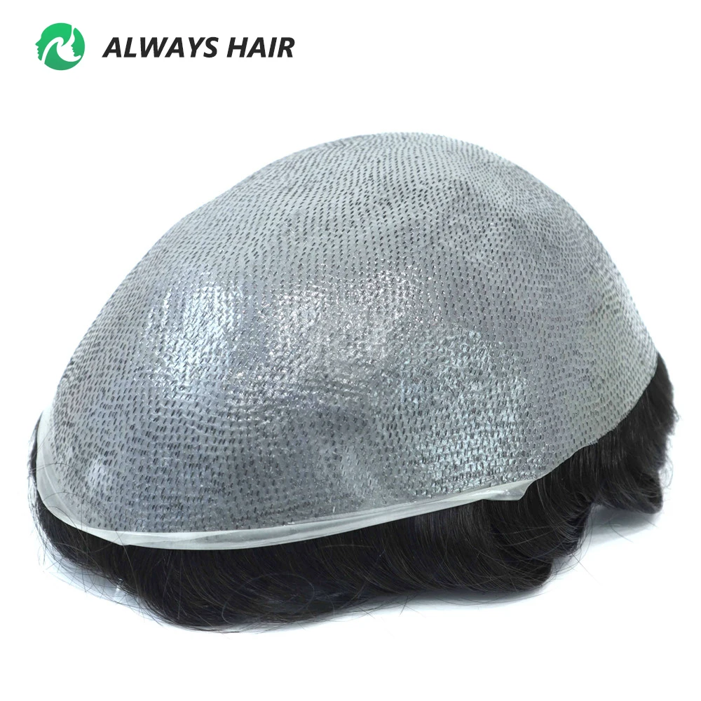 Invisible Hairline Hair System Unit for Men 0.03-0.04mm Super Thin Base Toupee Indian Human Hair Mens' Topper Wig