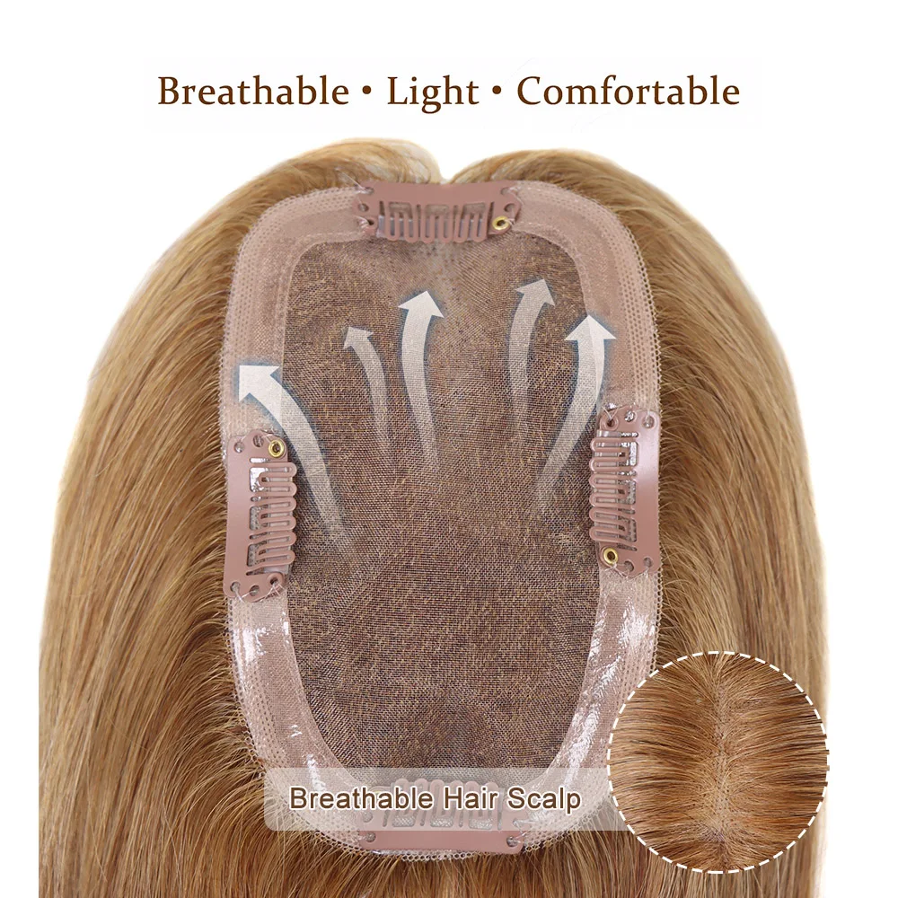 Honey Blonde Human Hair Toppers for Women 16Inch Straight Clip In Remy Hair Extensions Mono Base Topper Hairpiece for Thin Hair