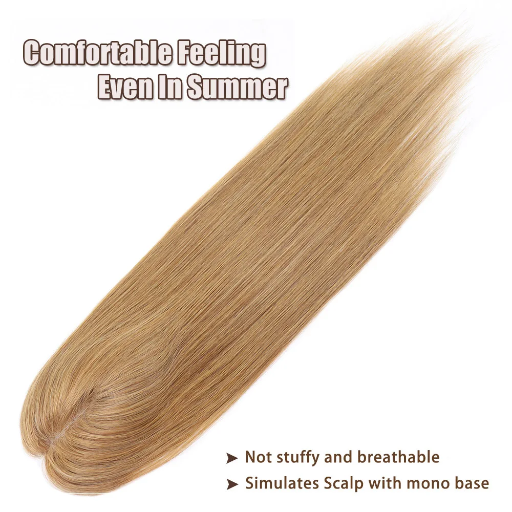 Honey Blonde Human Hair Toppers for Women 16Inch Straight Clip In Remy Hair Extensions Mono Base Topper Hairpiece for Thin Hair