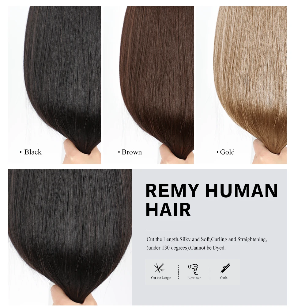 Ombre Golden Brown 100% Remy Human Hairs for Women Natural Daily Straight 12inch Short Human Hair Wigs with Bangs Heat Resistant