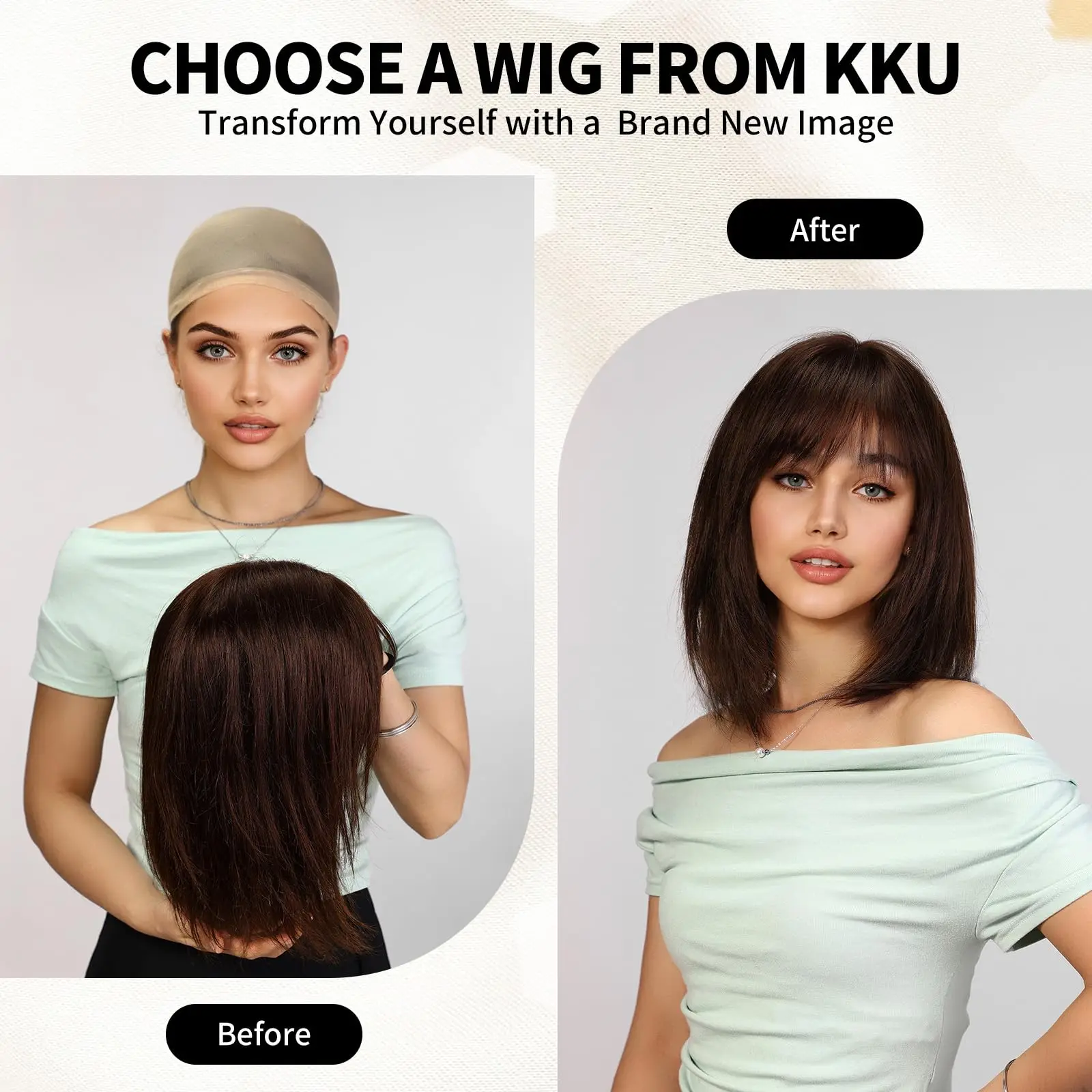 Ombre Golden Brown 100% Remy Human Hairs for Women Natural Daily Straight 12inch Short Human Hair Wigs with Bangs Heat Resistant