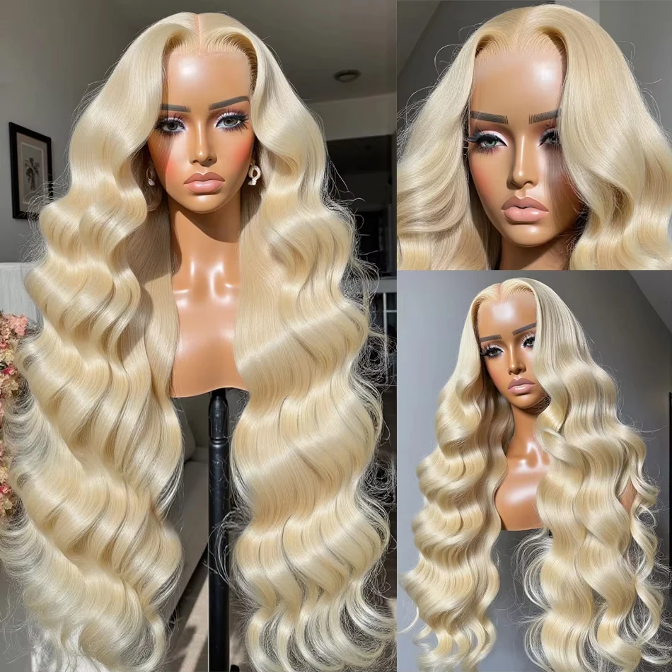613 Lace Frontal Blonde Wigs Pre Plucked With Baby Hair 38inch HD Transparent Lace Front Human Hair Body Wave Wigs 38inch Colored Blonde 13x6 Lace Frontal Wigs For Woman BB Face Indian Long Wavy Wigs 250% denisty Can Be Dye