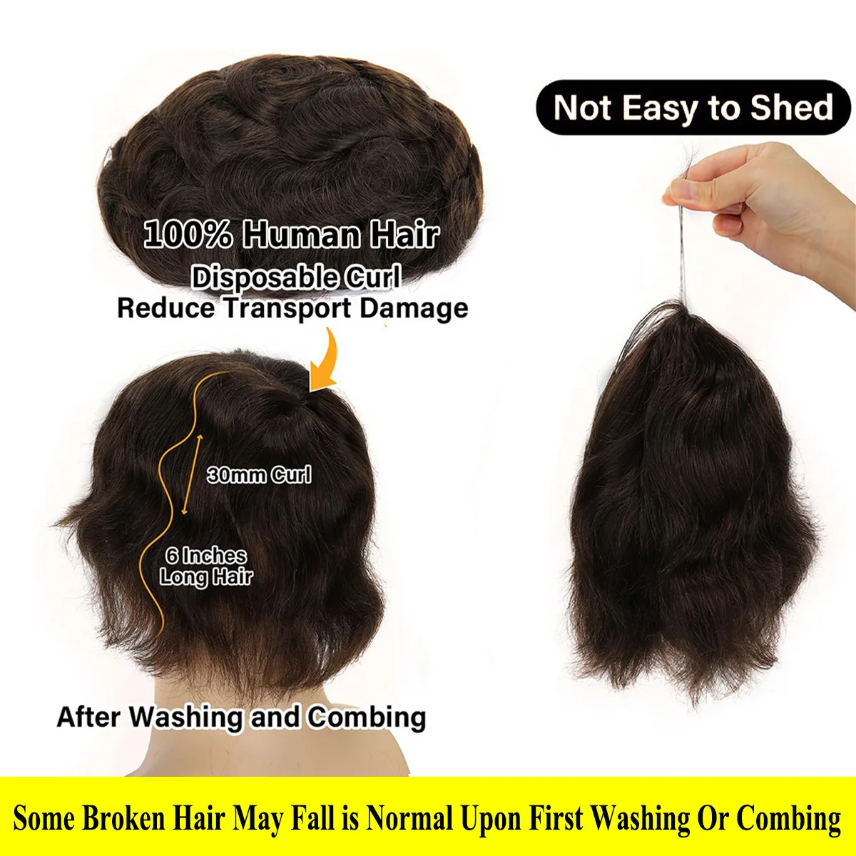 Band Style 8x10" Human Hair Mens Toupee Fine Mono and Thin Skin Base Hair Replacement System Breathable Toupee Durable Hairpiece
