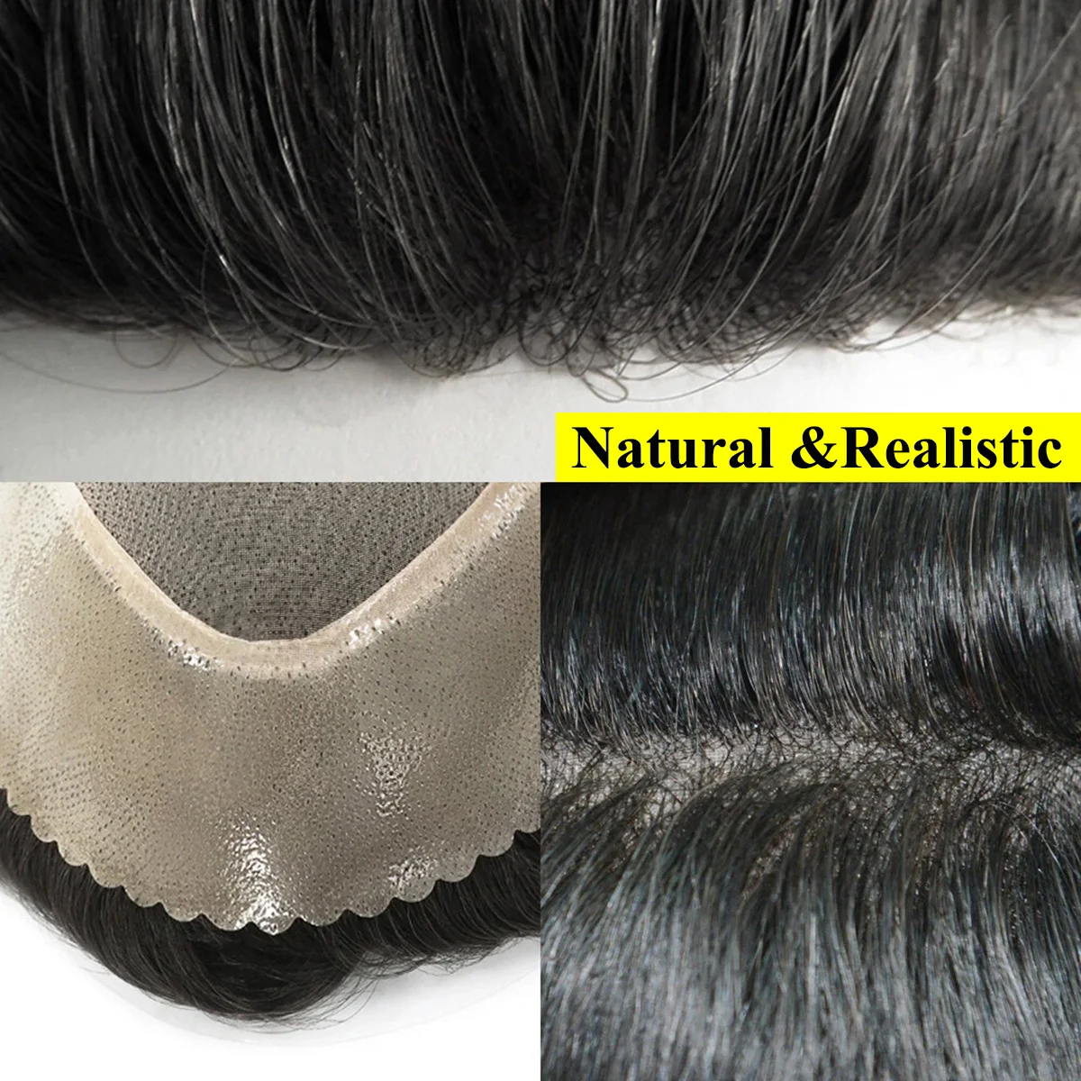 Band Style 8x10" Human Hair Mens Toupee Fine Mono and Thin Skin Base Hair Replacement System Breathable Toupee Durable Hairpiece