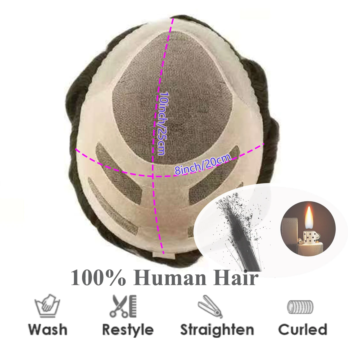 Band Style 8x10" Human Hair Mens Toupee Fine Mono and Thin Skin Base Hair Replacement System Breathable Toupee Durable Hairpiece