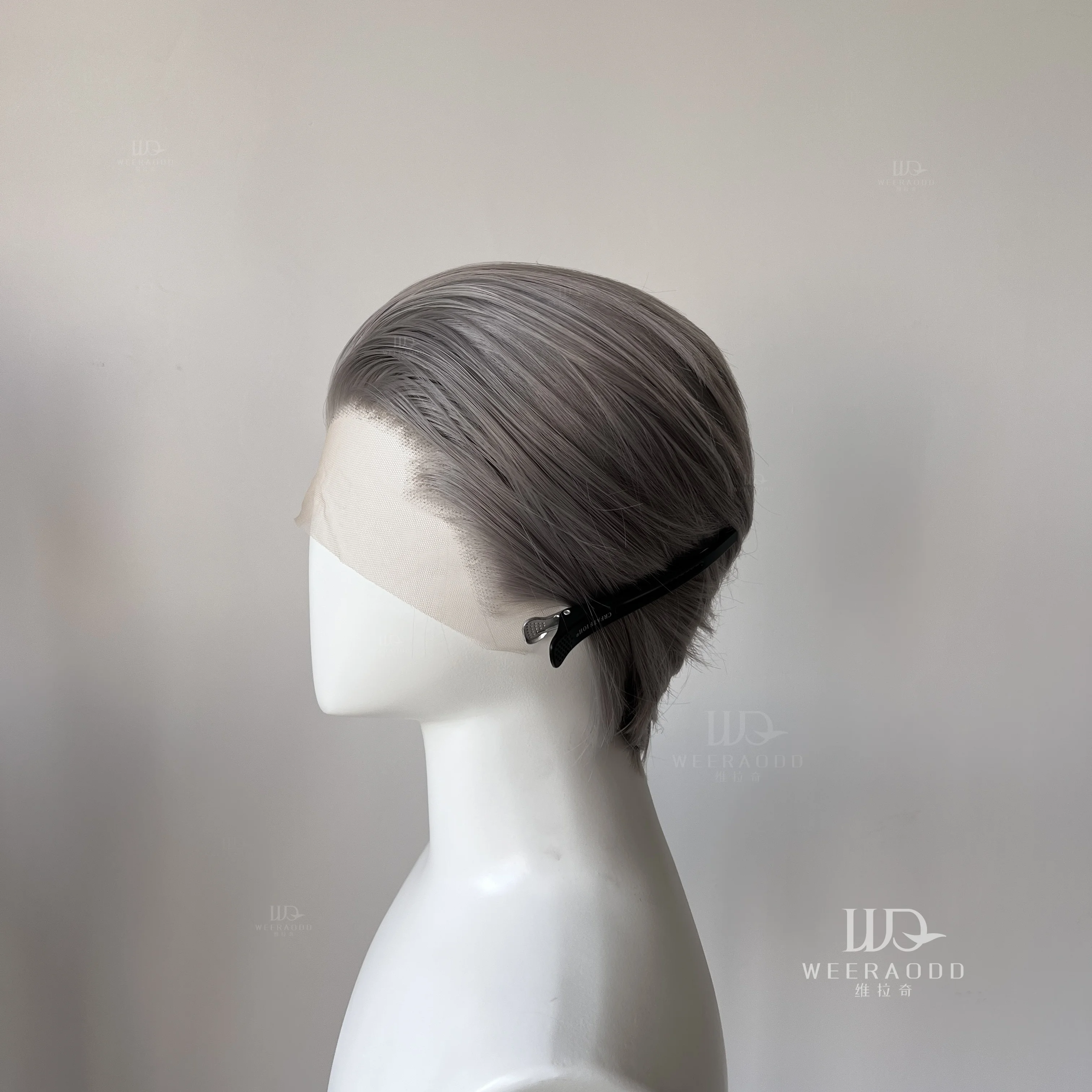 Grey Short Wig for Man with A Slicked-back Hairstyle 13*4 HD Synthetic Lace Front Wig Headband Cosplay Wigs Lace Frontal Peluca
