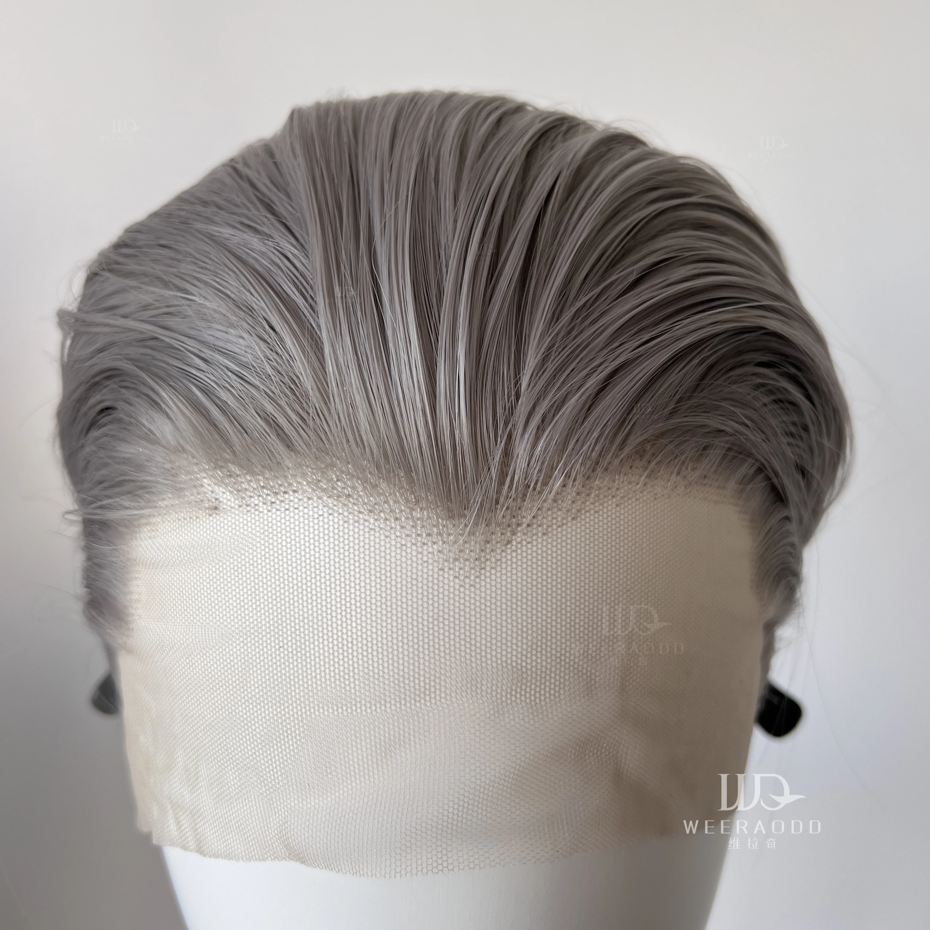 Grey Short Wig for Man with A Slicked-back Hairstyle 13*4 HD Synthetic Lace Front Wig Headband Cosplay Wigs Lace Frontal Peluca