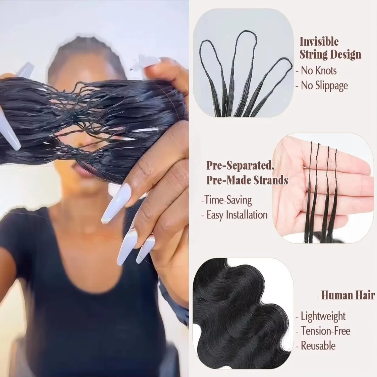 Crochet Human Hair Body Wave Miracle Knots Crochet Human Hair 300g Vietnamese Human Crochet Hair for Women Lightweight Knotless Feather Crochet Human Hair Natural Black