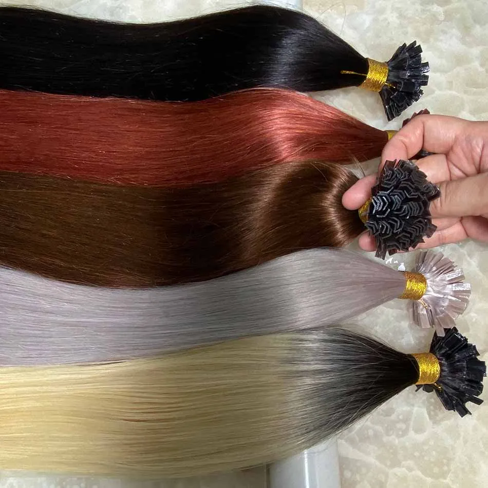 K Tip Hair Extensions Keratin Human Hair 14A Fusion Hair Extension Italy Keratin Glue Machine Remy 12-24inch 30 50G/pack