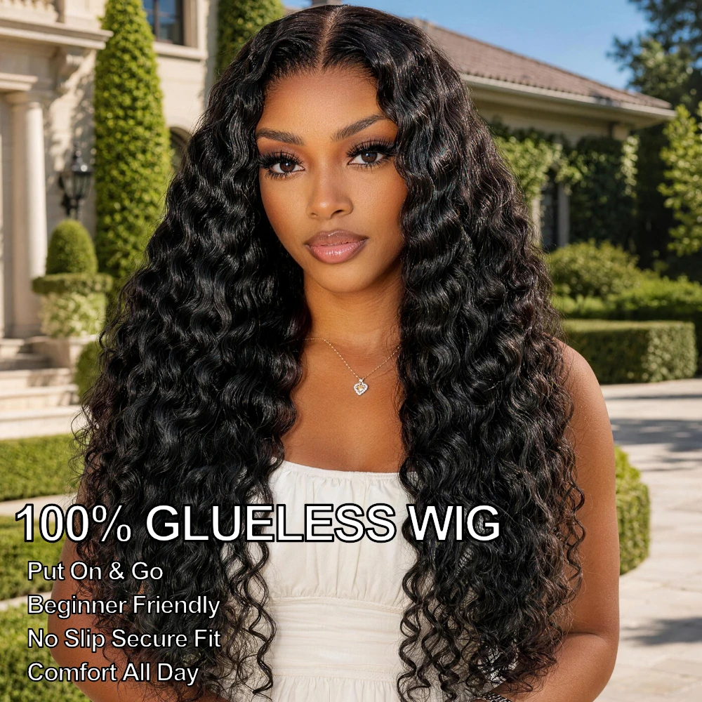 UNice 7x5 Bye-Bye Slip™ Lace Natural Black Loose Deep Wave Wig Pre Cut Pre Bleached Glueless Drawstring Wig