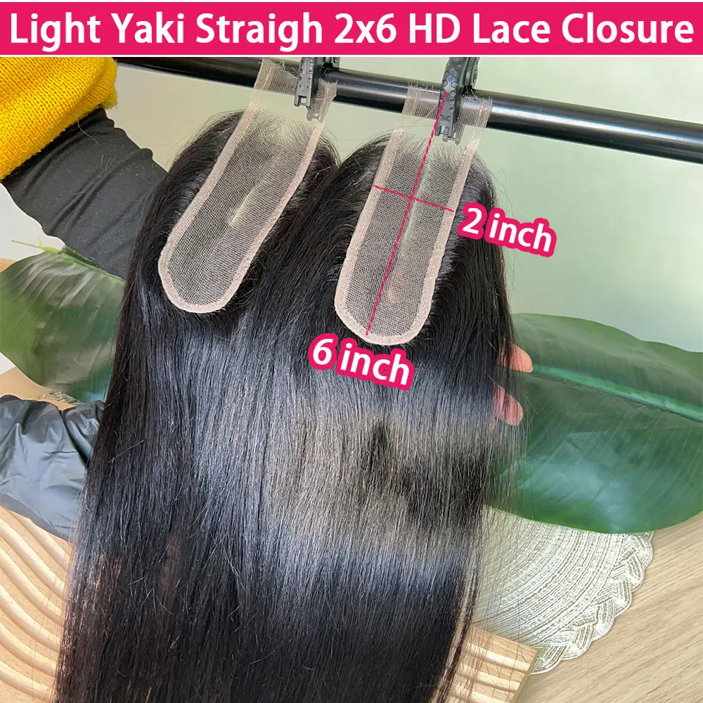 Light Yaki Straight 2x6 HD Lace Frontal Closure Only Natural Color 100% Raw Virgin Human Hair Deep Parting Pre Plucked Hair