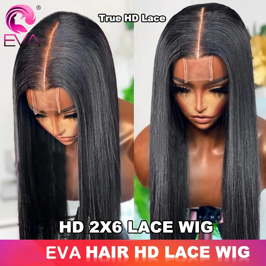 Eva Real HD Lace Wigs Straight 2x6 HD Lace Closure Wig Deep Part Pre Plucked Melt All Skins Invisible HD Human Hair Closure Wigs
