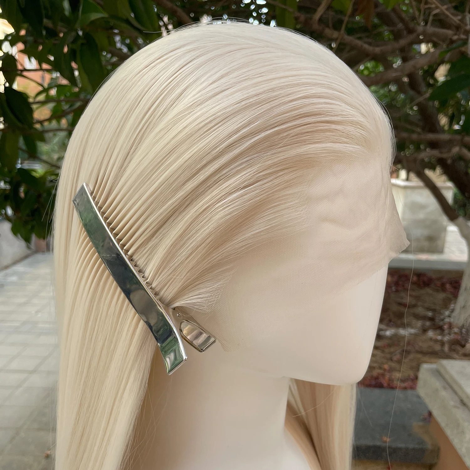 Elf Cosplay Peak Style Platinum Blonde Synthetic 13x4 Lace Front Wigs Women 26 Inch Long Straight Silky Free Part 150% Density